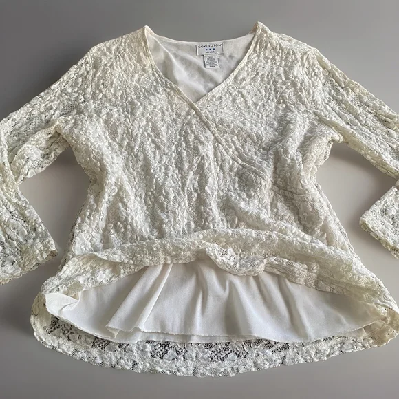 Covington White Floral Lace Long Sleeve Blouse Women’s XL - Picture 2 of 7